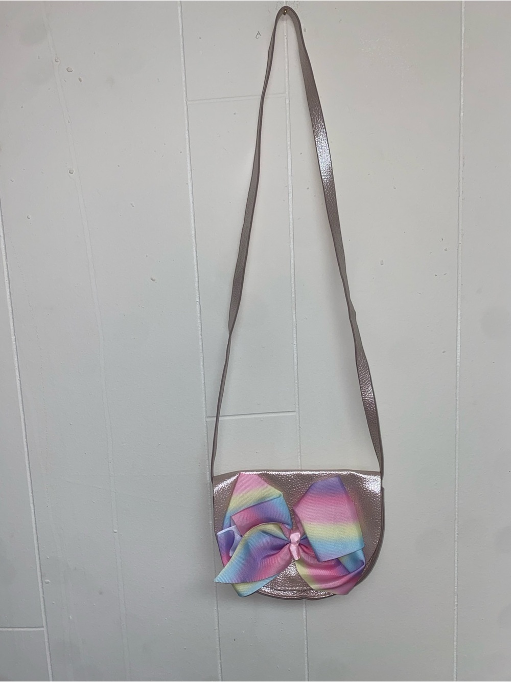 Girls rose gold / pink Crossbody Bag with Rainbow Bow